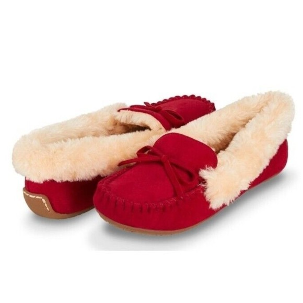Floopi Indoor Outdoor‎ Basic Memory Foam Moccasin Slipper Faux Fur Women's Sz 9
